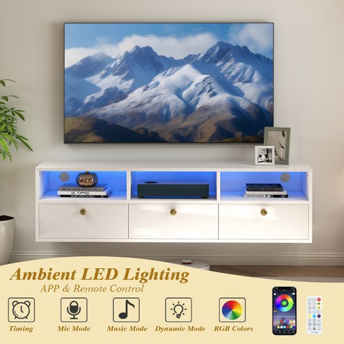 130cm white floating - tv, unit